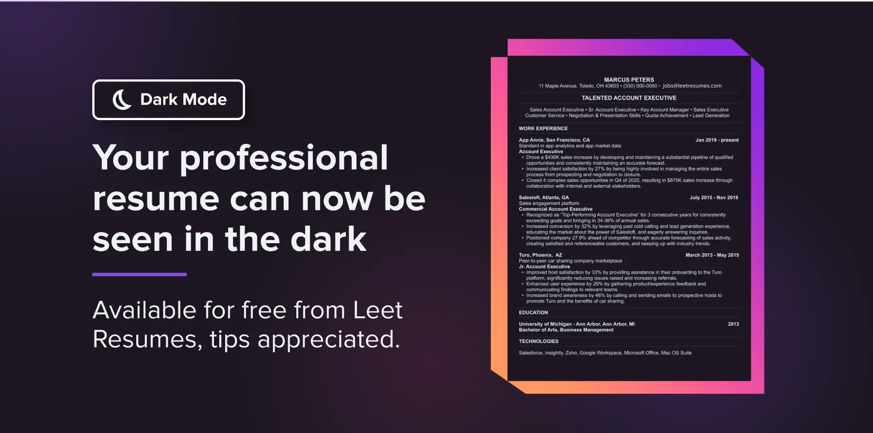 We’ve launched Dark Mode resume to get you noticed