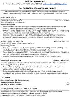 Dermatology Nurse Resume Example | Leet Resumes