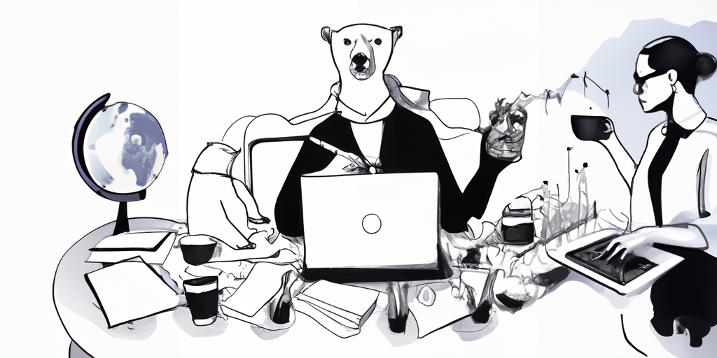 A woman sitting at her home desk, working on her laptop and sipping coffee, with digital illustrations symbolizing connection, routines, resume updating, networking, and self-care floating around her.3